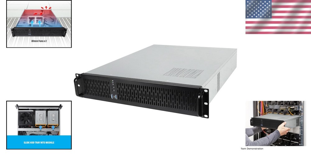 Silver/Black 2U Server Chassis, ATX Compatible