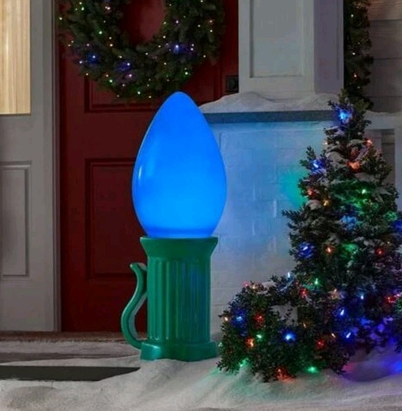 Home Depot 3 ft Battery Operated LED Jumbo BLUE Bulb Holiday Yard Decor