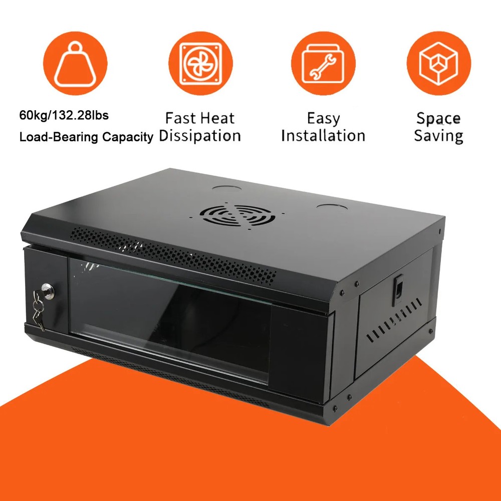 4U Wall Mount Network Server Cabinet Enclosure Rack Panel With Lock Door Mount