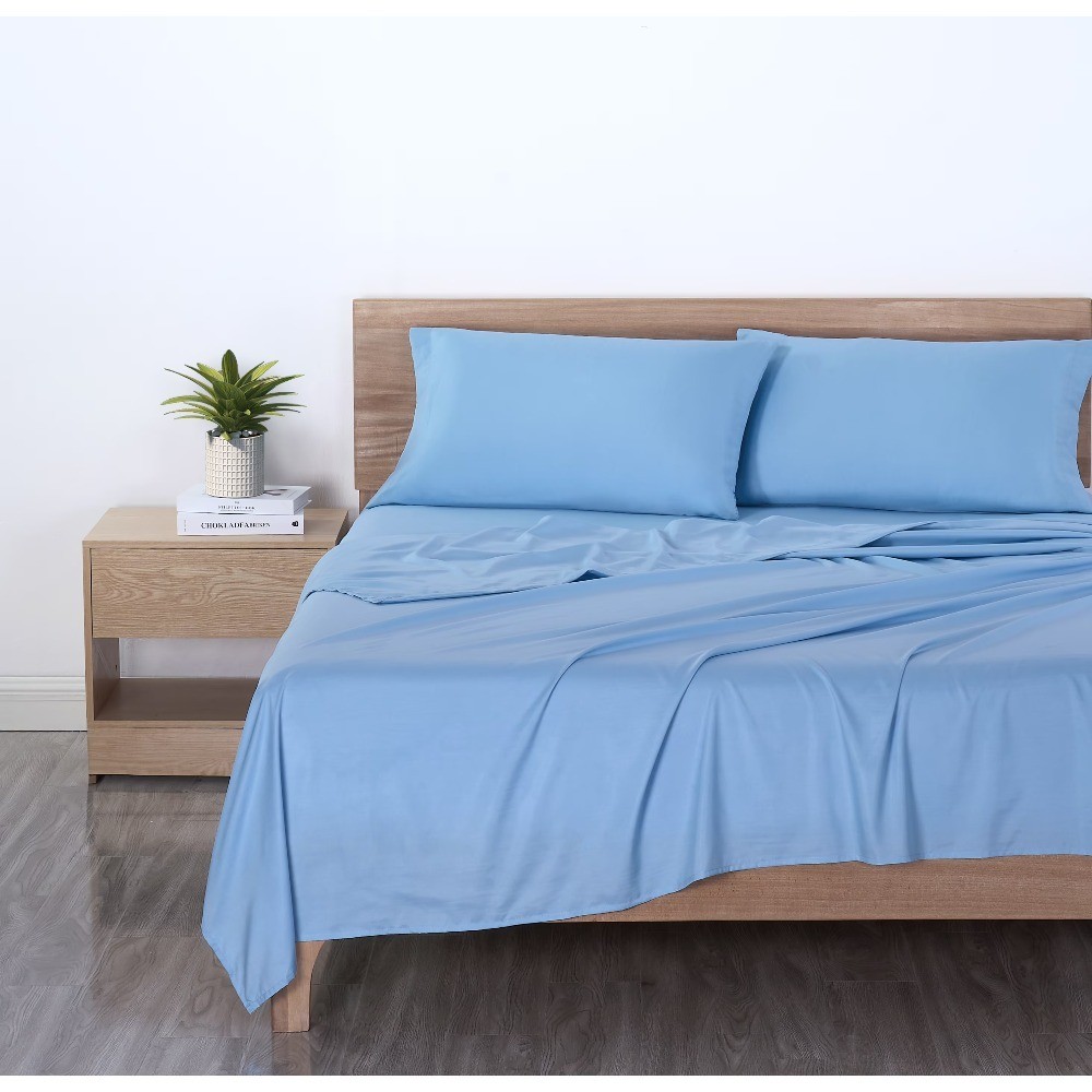 King Size 4-Piece Microfiber Sheet Set, Soft Light Blue Bed Sheets, Fitted