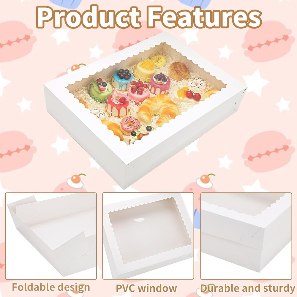 White Rectangular Half Sheet Cake Boxes with Window 10 Pack 19x14x4 Inch Stur...