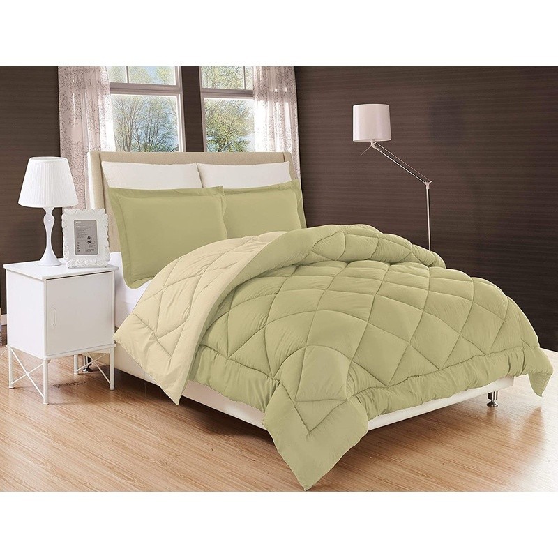 Reversible 3pc Twin Comforter Set Silky Soft Down Alternative Year Round Use