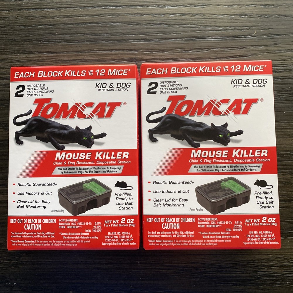 (2) Tomcat Mouse Killer Child & Dog Resistant Disposable Stations 2 Stations EA.