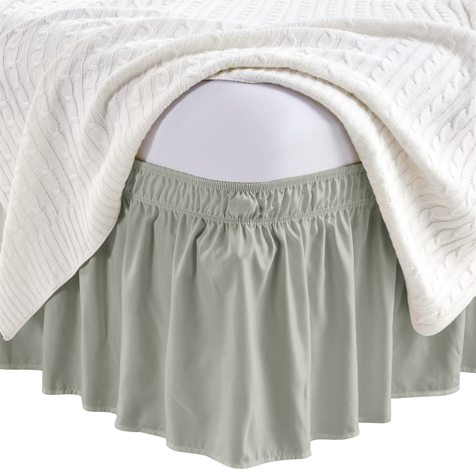 Elastic Dust Bed Ruffled Skirt Wrap Ruffle Around Bed Dressing Easy Fit 15"Drop