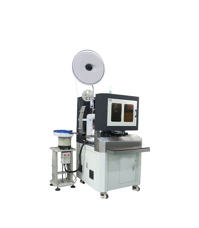 Automatic crimping machine, connector insertion on one side
