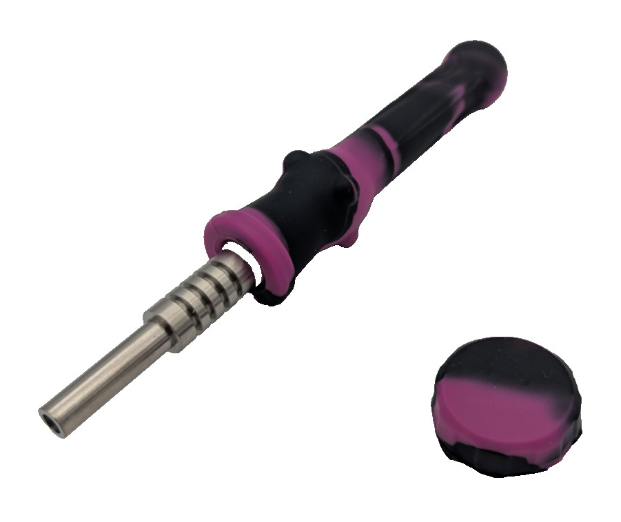 Silicone Honey Straw Nector Collector 14mm Titanium Tip w/Dish Cap BK/PP