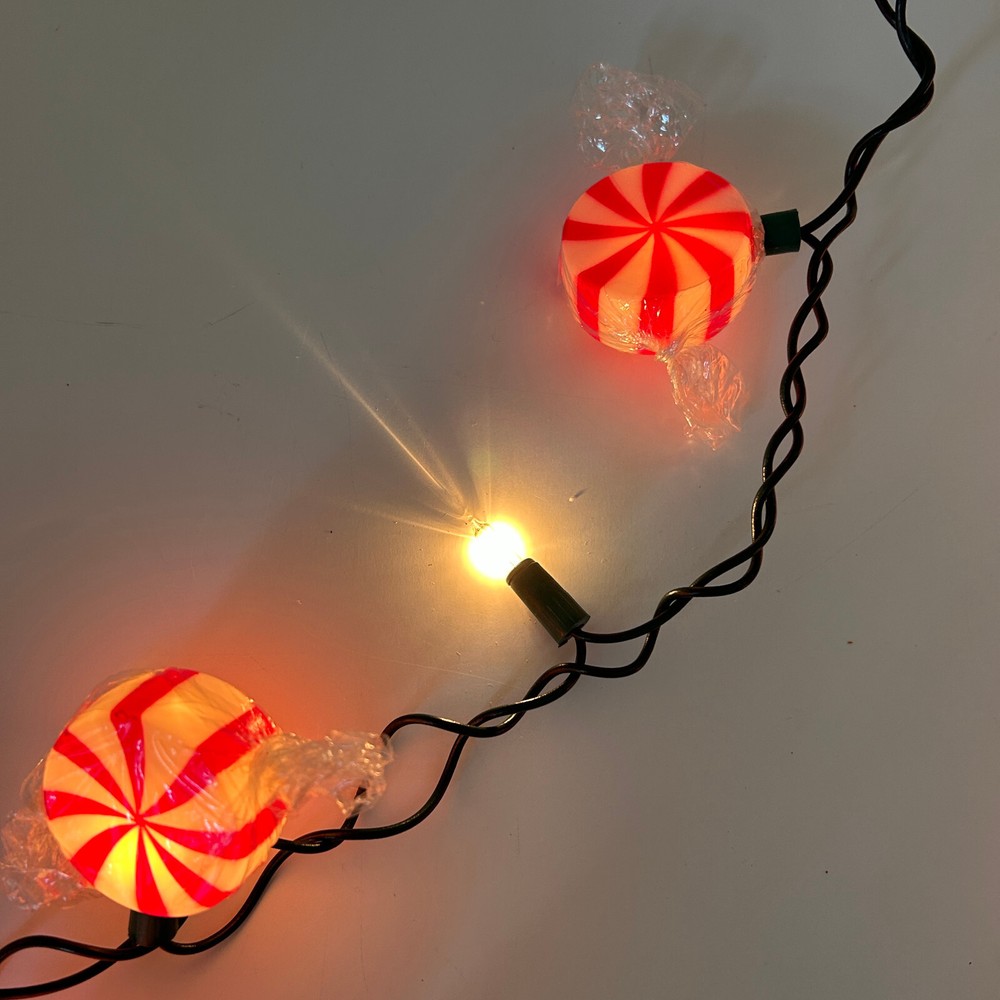 3 Kurt Adler Indoor/Outdoor Blinking String 10-Light Sets Peppermint Candy READ