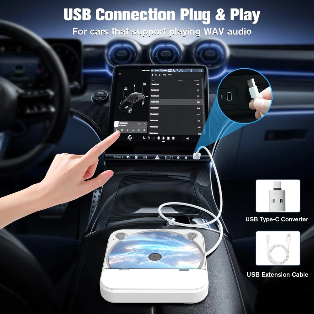 Portable CD Player for Car with USB & AUX – Universal External CD Drive