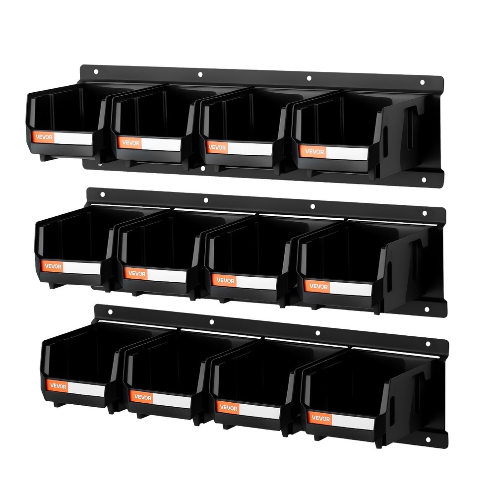 VEVOR Wall Mounted Storage Bins 12 pcs Hanging Stackable Storage Bin Black