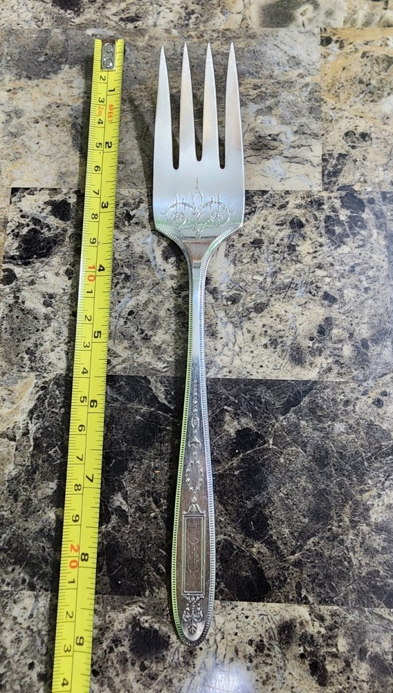 👌ANTIQUE c1921 GROSVENOR PTRN SILVERPLATED MEAT 🥩 SERVING FORK MONOGRAMMED B