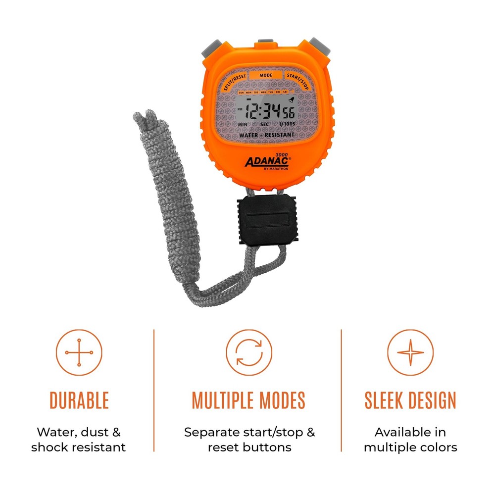 Marathon Adanac 3000 Digital Stopwatch Timer, Neon Orange Small,