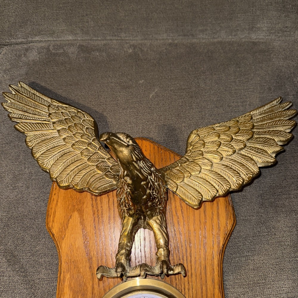 Vintage Brass Quartz Ship's Clock With Solid Brass Eagle 18” X 17”