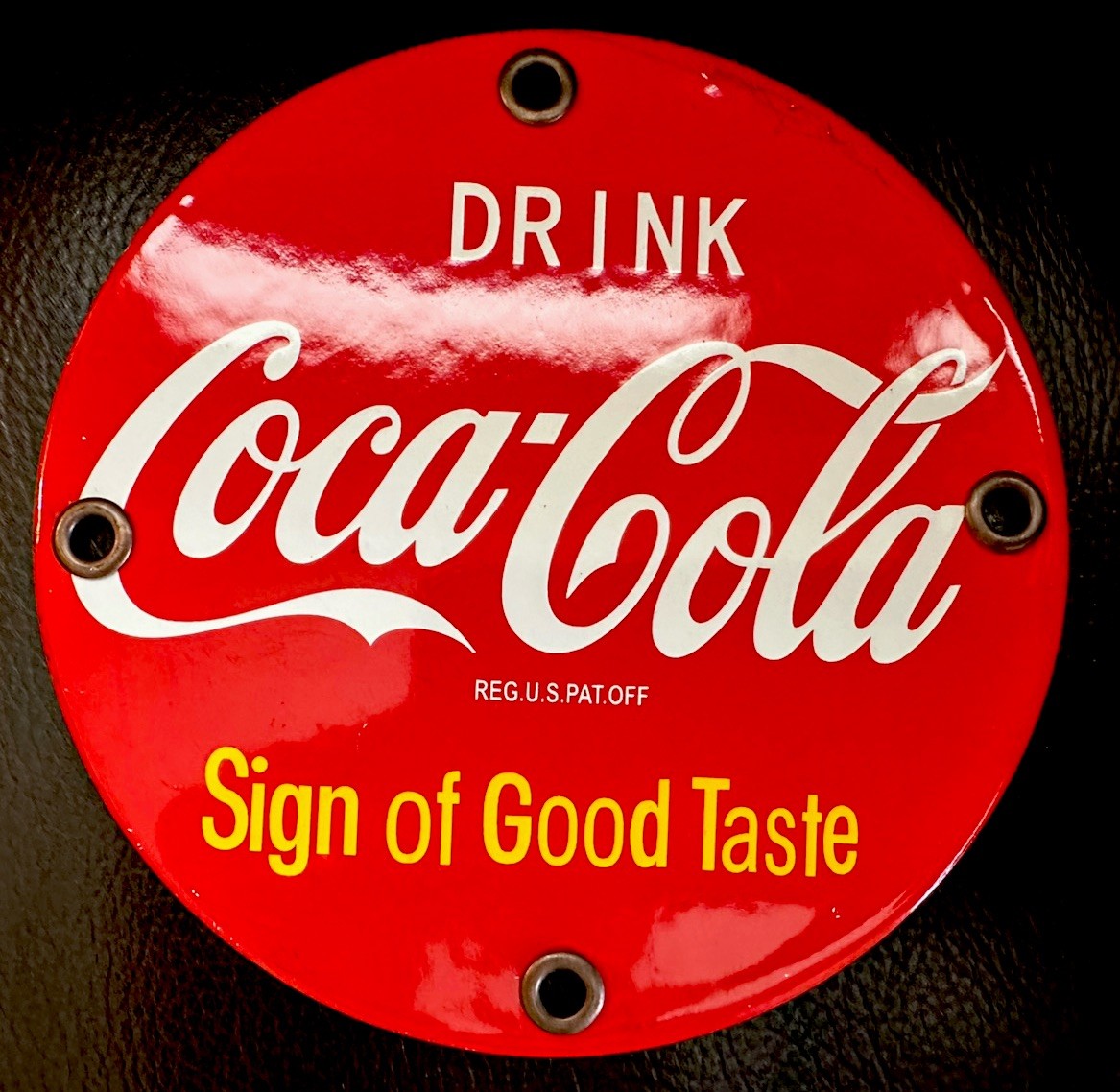 Vintage Round 5" Porcelain Coca Cola Soda Door Push Pull Enamel Steel Sign
