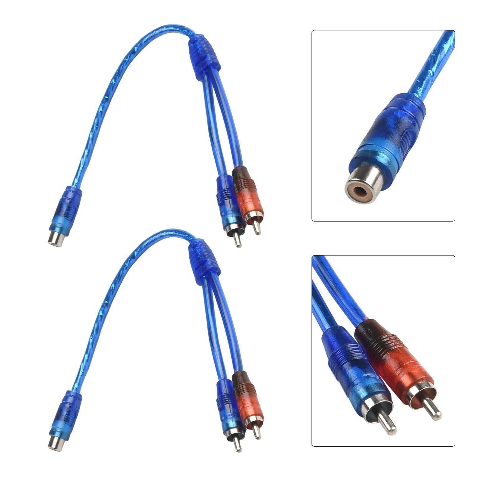 2pcs RCA Y Splitter Audio Jack Cable Adapter 1 Female to 2 Male Connector Blue