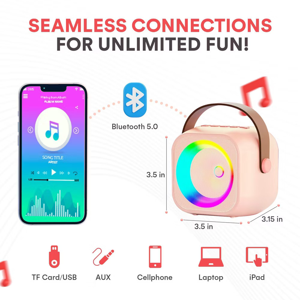 Mini Mic Pro Karaoke Machine with Microphones, Pink