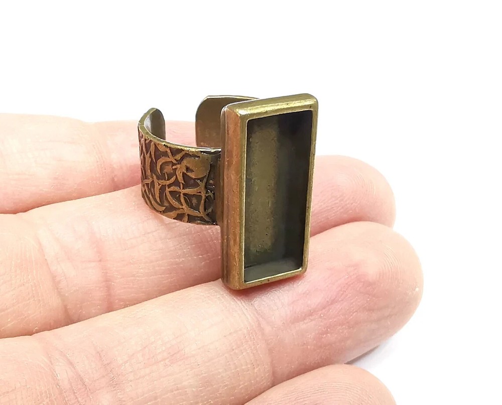 Rectangle Ring Blank Setting, Cabochon Mounting, Adjustable Resin Ring Base