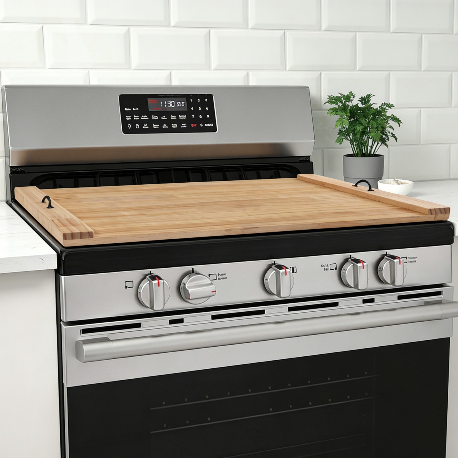 Wood Stove Top Cover Pine Noodle Board w/ Handles for Gas Electric Stove Top 30"