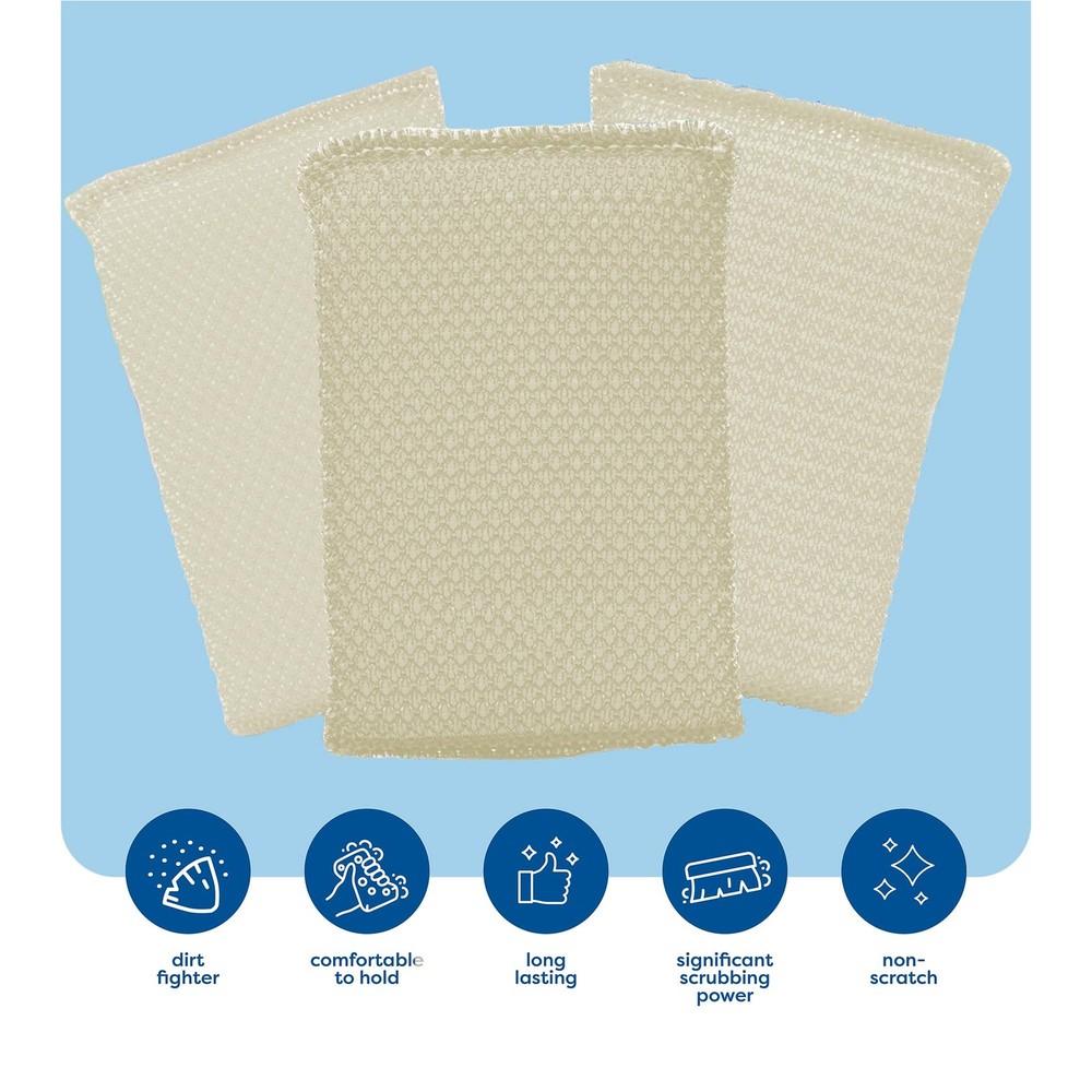 6 Scrub Sponges Kitchen by SCRUBIT, Multi-Purpose Scouring Pads, White