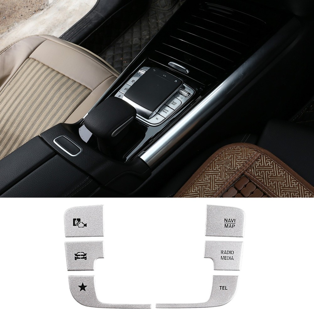 For Benz A-Class 2019-22 Silver Aluminum Multimedia Button Switch Middle Console