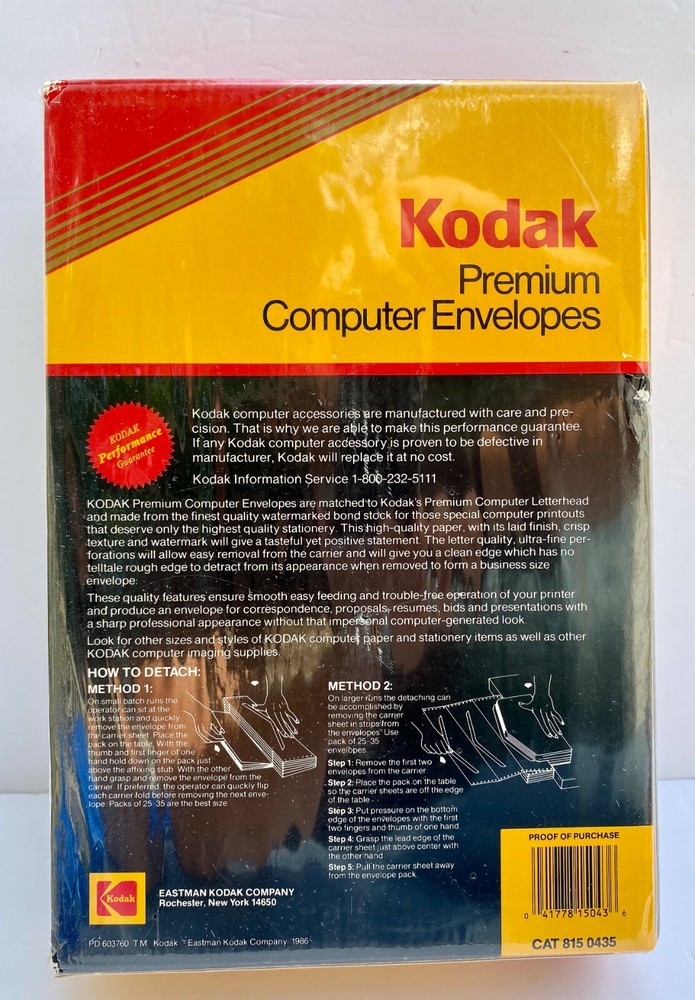 Kodak Premium Computer Printer 100 Continuous-Feed Business Size Envelopes ~ New
