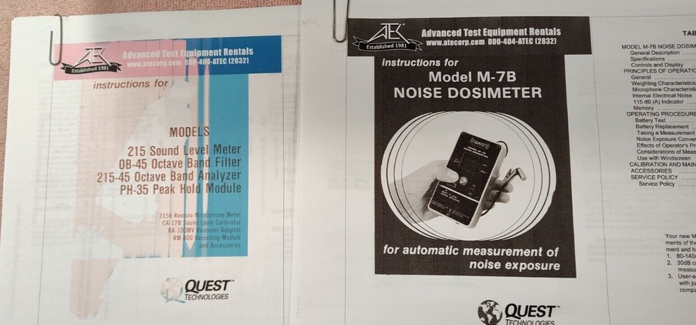 Quest Electronics Sound Level Meter #215, Dosimeter #M-7B and Calibrator #CA-12B