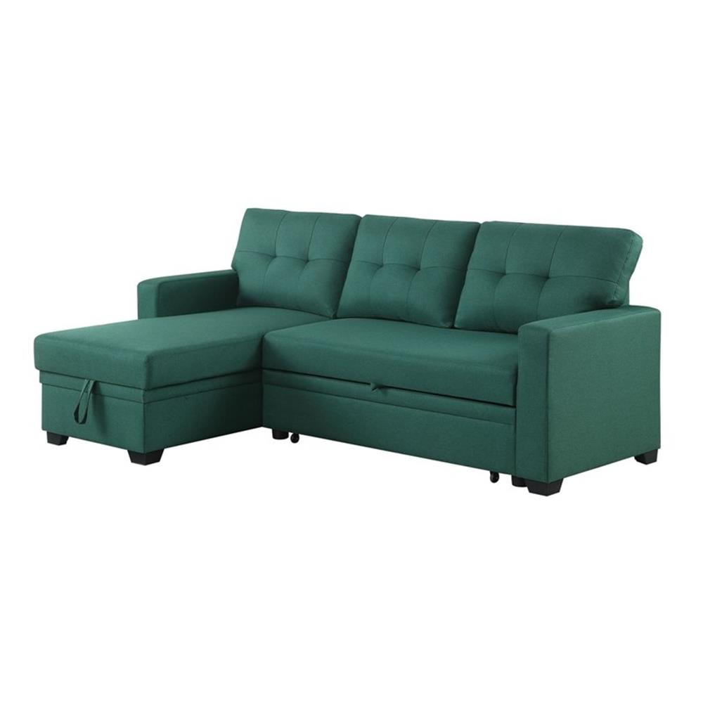 Devion Furniture Polyester Fabric Reversible Sleeper Sectional Sofa-Green