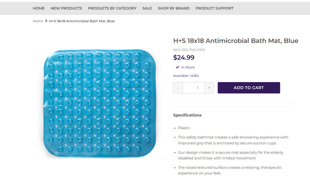 H+S 18x18 Antimicrobial Bath Mat, Blue