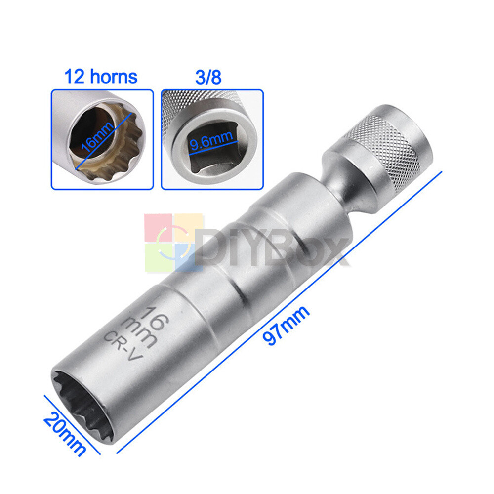14&16mm 3/8" Drive Thin Walled Magnetic Spark Plug Socket Remover Installer Tool