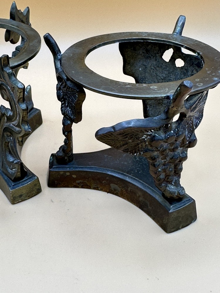 Ornate Brass Scroll Design Globe, Orb, Egg, Candle Display Stand Vintage
