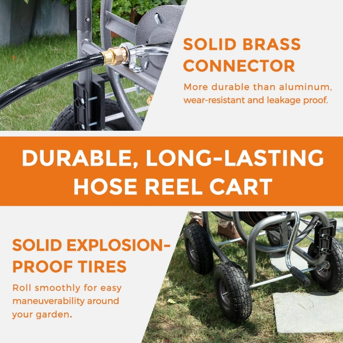 Giraffe Tools Garden Hose Reel Cart with Wheels, Water Hose Reel Cart-4 Wheels