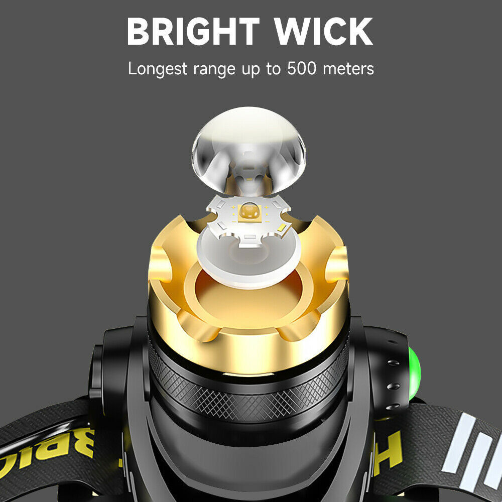 Most Powerful 99000000LM USB Rechargeable Headlamp Waterproof Tactical Headlight