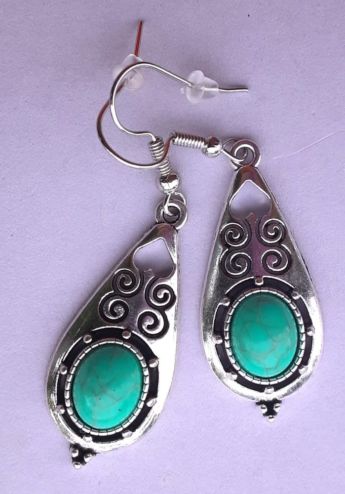 simulated TURQUOISE BALI teardrop shape earring SP FISH HOOK SP15