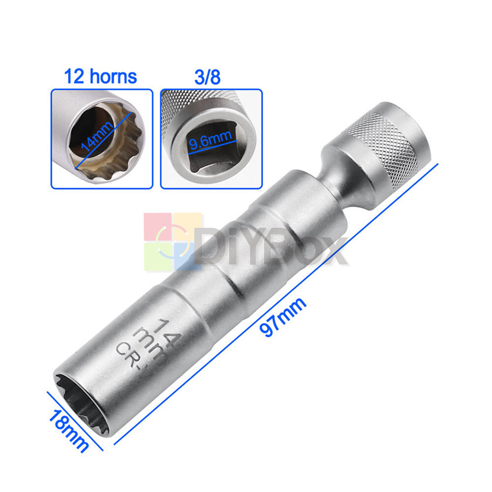 14&16mm 3/8" Drive Thin Walled Magnetic Spark Plug Socket Remover Installer Tool