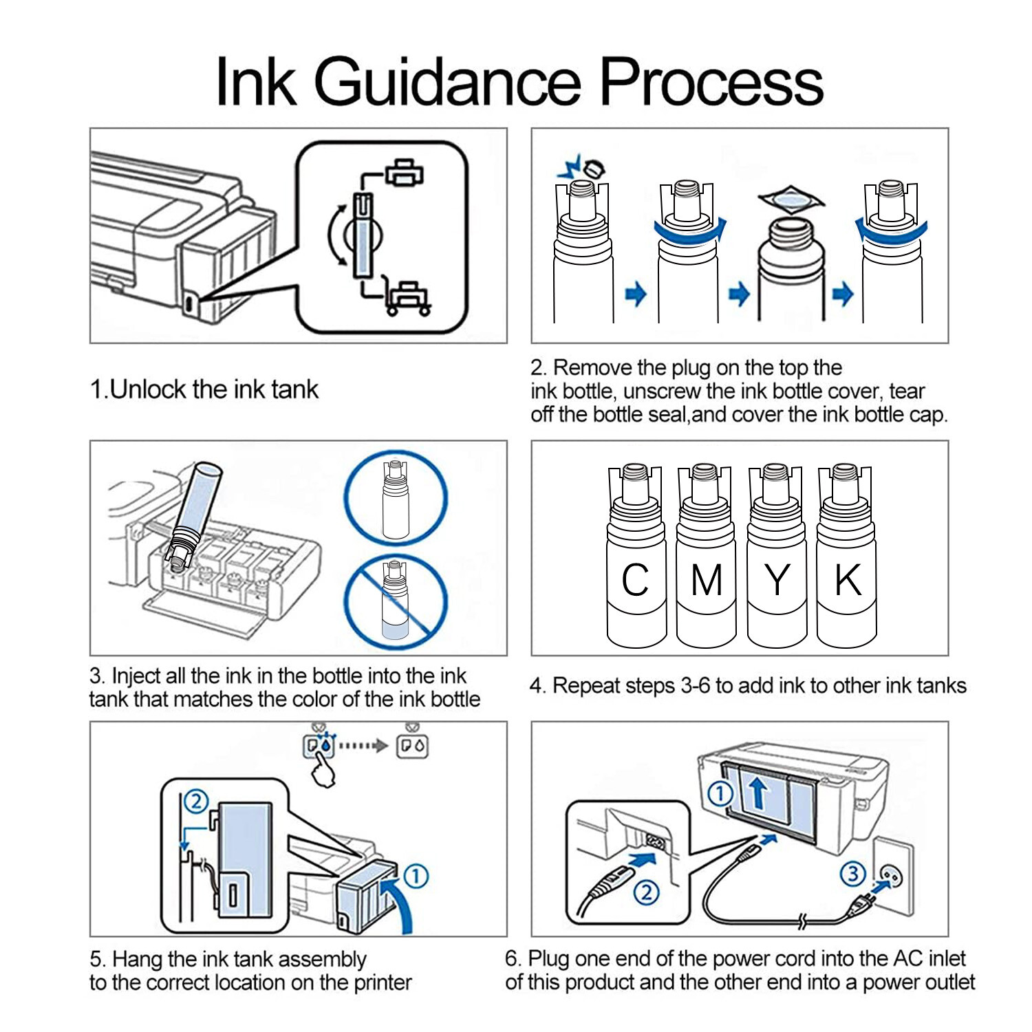 8 PK 560ML Printer Ink Refill for Epson 522 Ink ET-4800 2800 2803 2400 2720 4700