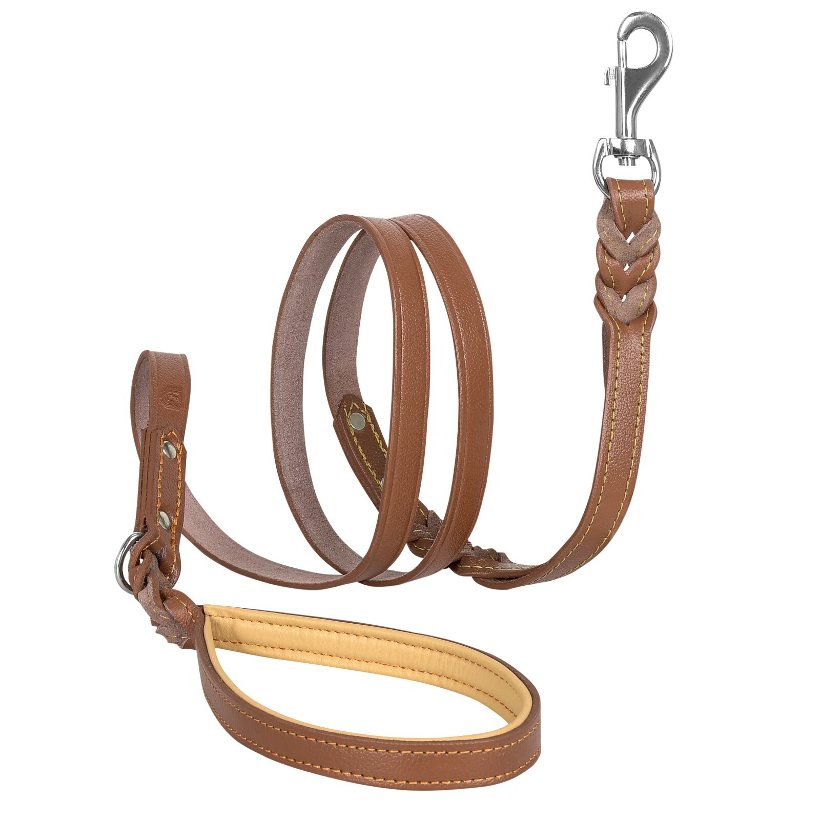 Riparo Braided Leather Dog Leash with Two Handles, 6 FT with Traffic Handle