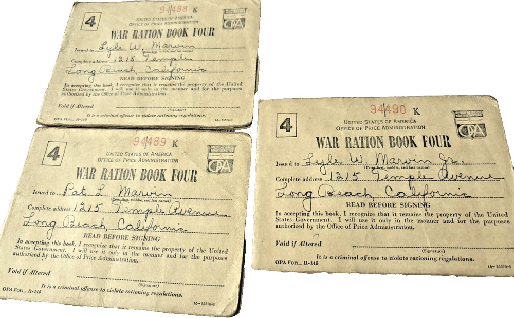 3 War Ration Books #4 w/ WWII Military Stamps