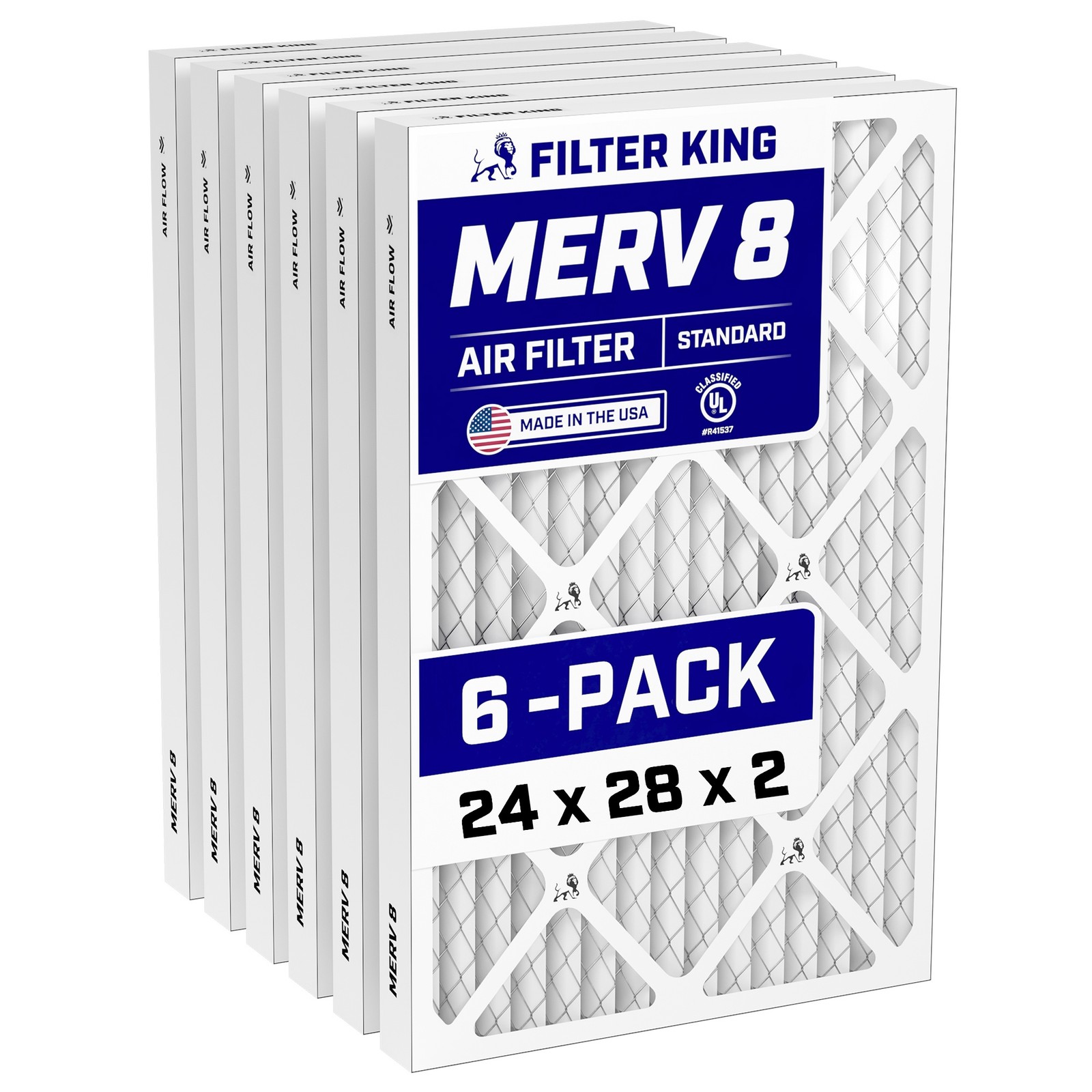 Filter King 24x28x2 Air Filter 6-PACK MERV 8 Actual Size 24 x 28 x 1.75"