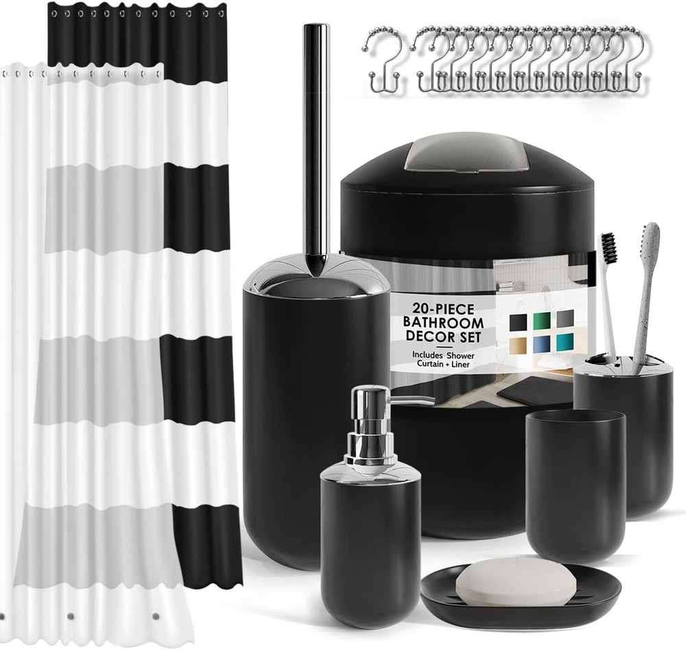 Bathroom Set - Black Bathroom Accessories Set, 20 PCS Bathroom Accessory Set