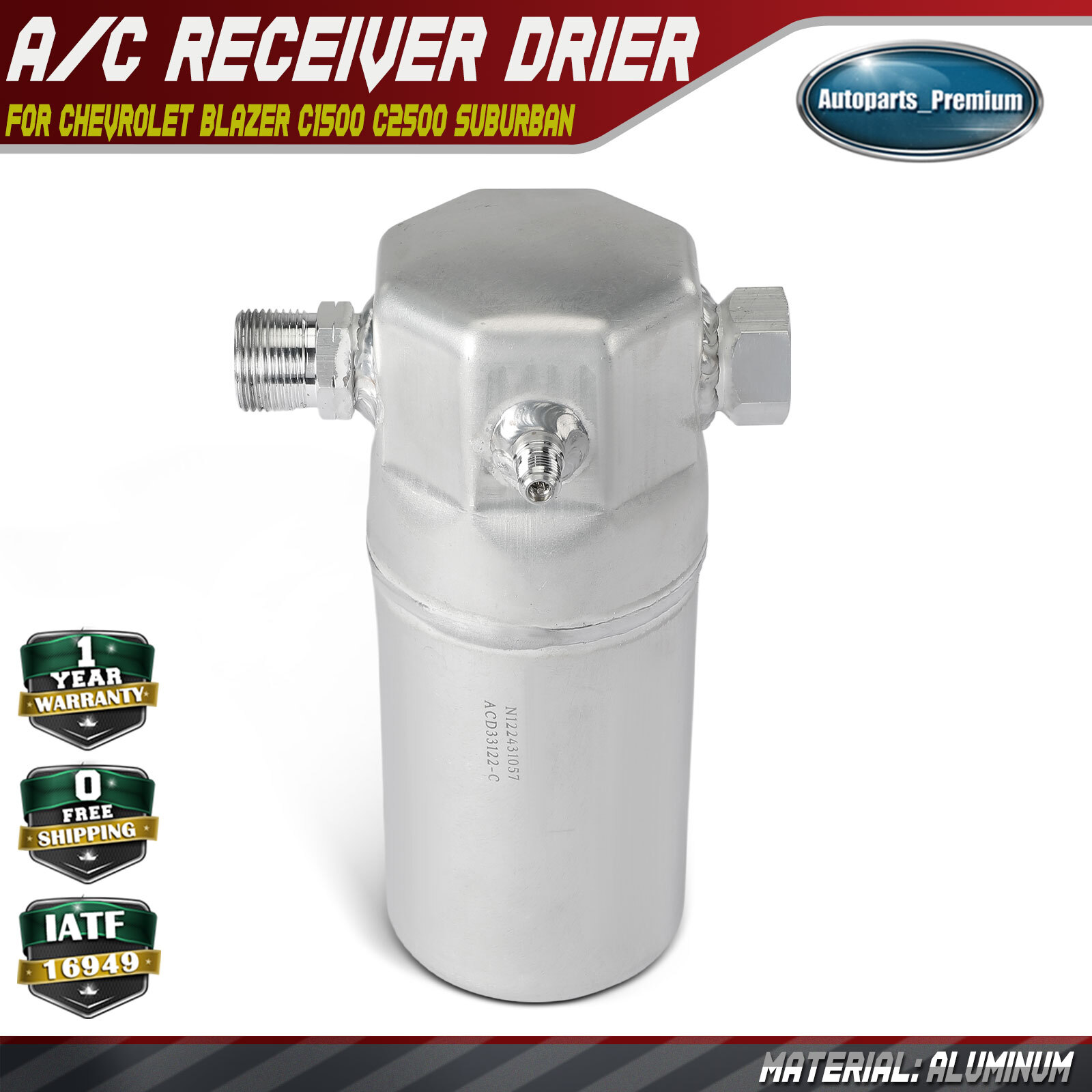 Aluminum A/C Receiver Drier for Chevrolet Blazer C1500 C2500 Suburban GMC K1500