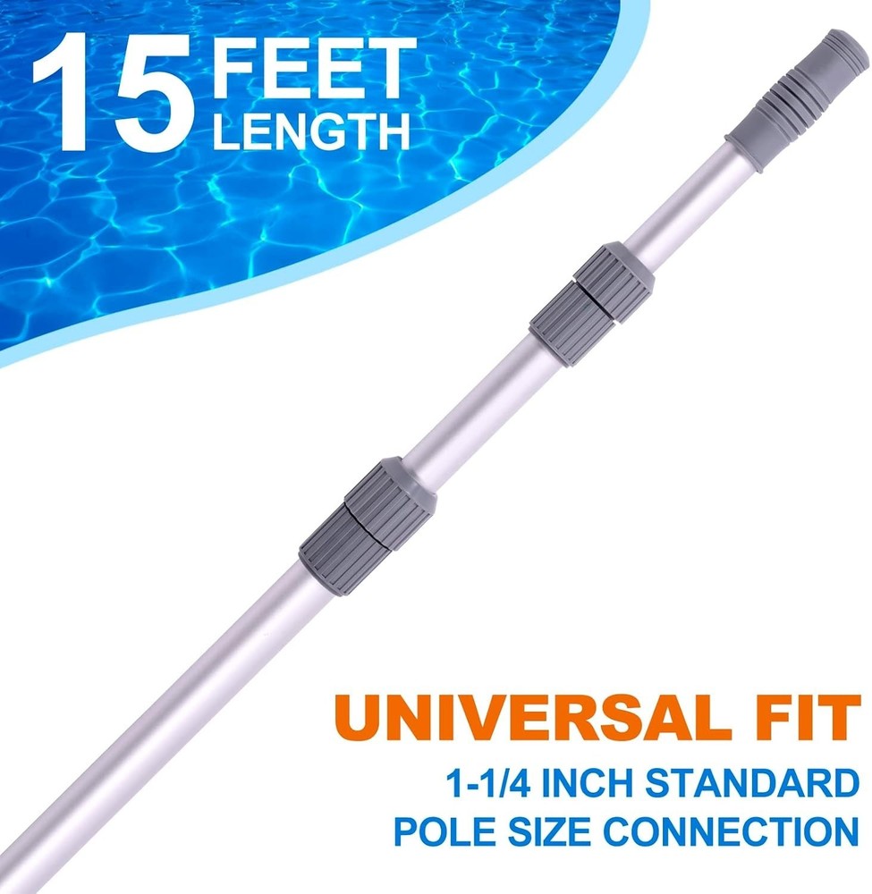 15ft Adjustable Telescopic Pool Pole for Skimmer Net Brush Vacuum Head