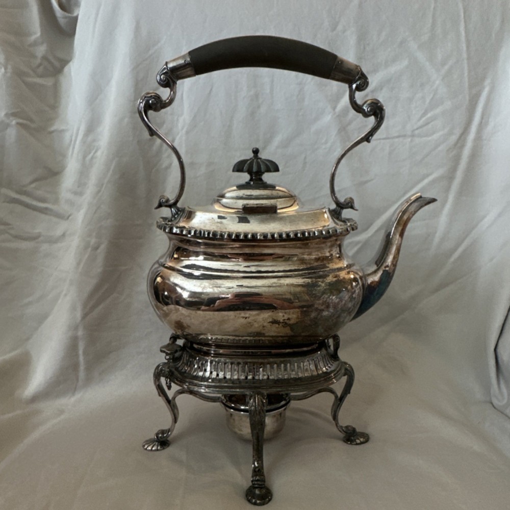 James Dixon & Sons Victorian Silverplate Kettle on Stand Antique Ornate Handle