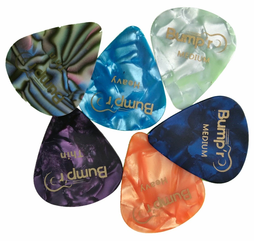 Bump’r Premium Guitar Picks 6 Pack - Includes Thin, Medium, & Heavy Gauges