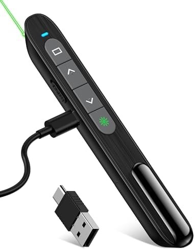 USB C Rechargeable Presentation Clicker Remote Slide Advancer Volume Control