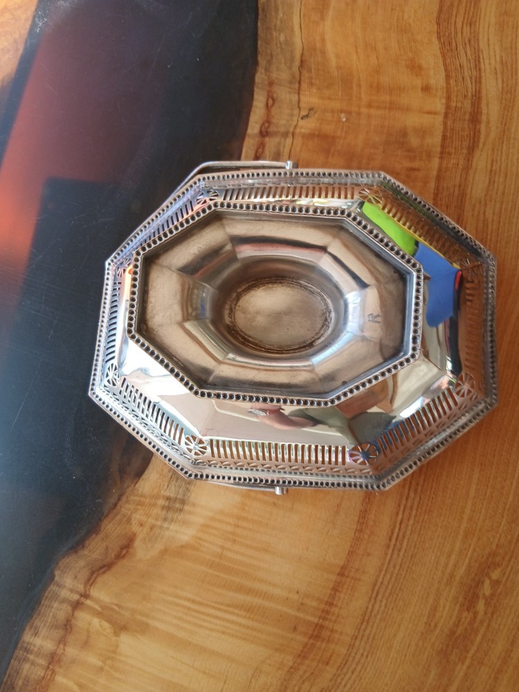 VINTAGE FRETWORK SWING HANDLE SILVER PLATED BASKET