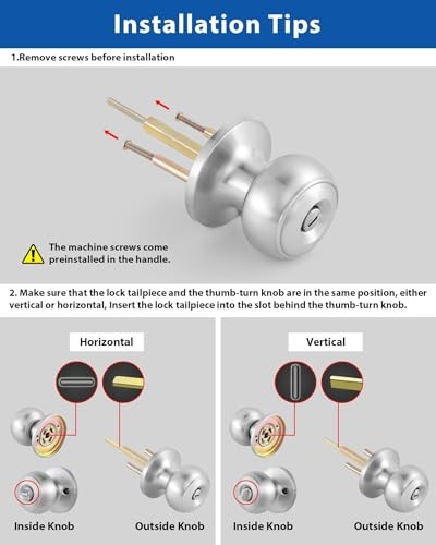 Interior Door Knobs for Bedroom or Bathroom Keyless, 5 Pack Satin Nickel