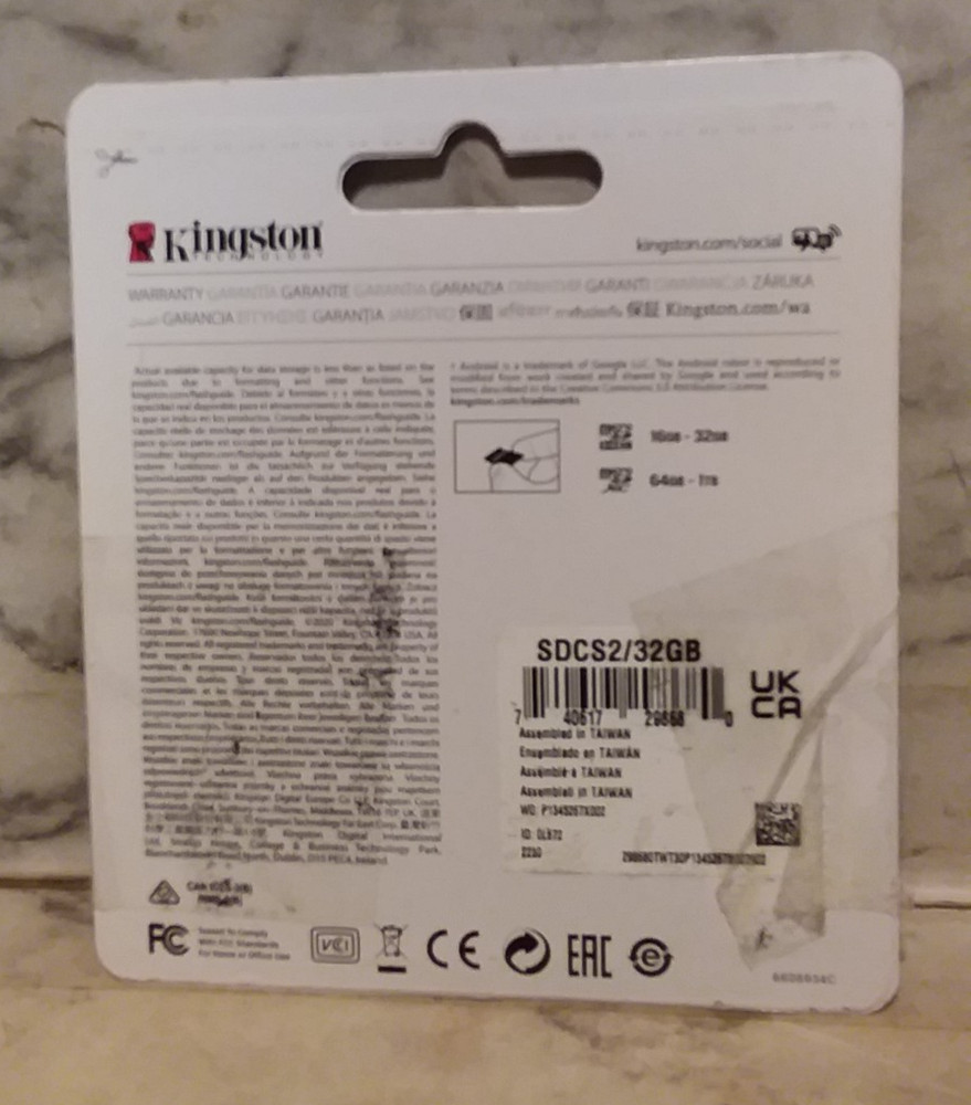 Kingston 32GB Micro SDCS2 Card Flash Memory with SD Adapter - NEW