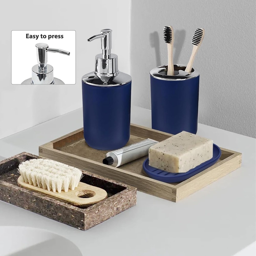 Bathroom Accessories Set 6 Pcs Bath Ensemble Includes Soap Dispenser Royal Blue