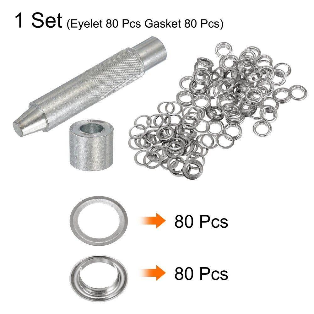 80Set Grommets Eyelets Kit 14mm Copper Eyelets with Setting Tool Silver