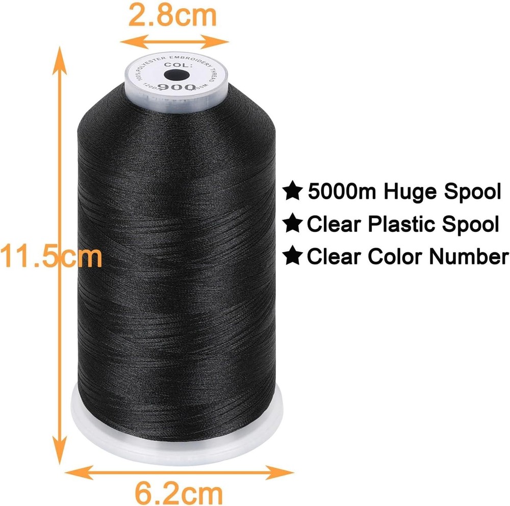 Versatile 5000M Black Polyester Embroidery Thread 40WT for All Embroidery Needs