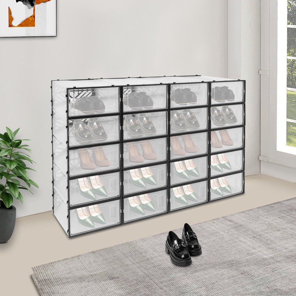 20 Pack Clear Plastic Shoe Boxes With Lids Stackable Storage Containers Organize